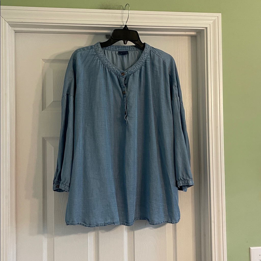 J. Jill Denim Popover Washed Chambray Shirt-Sz Xl